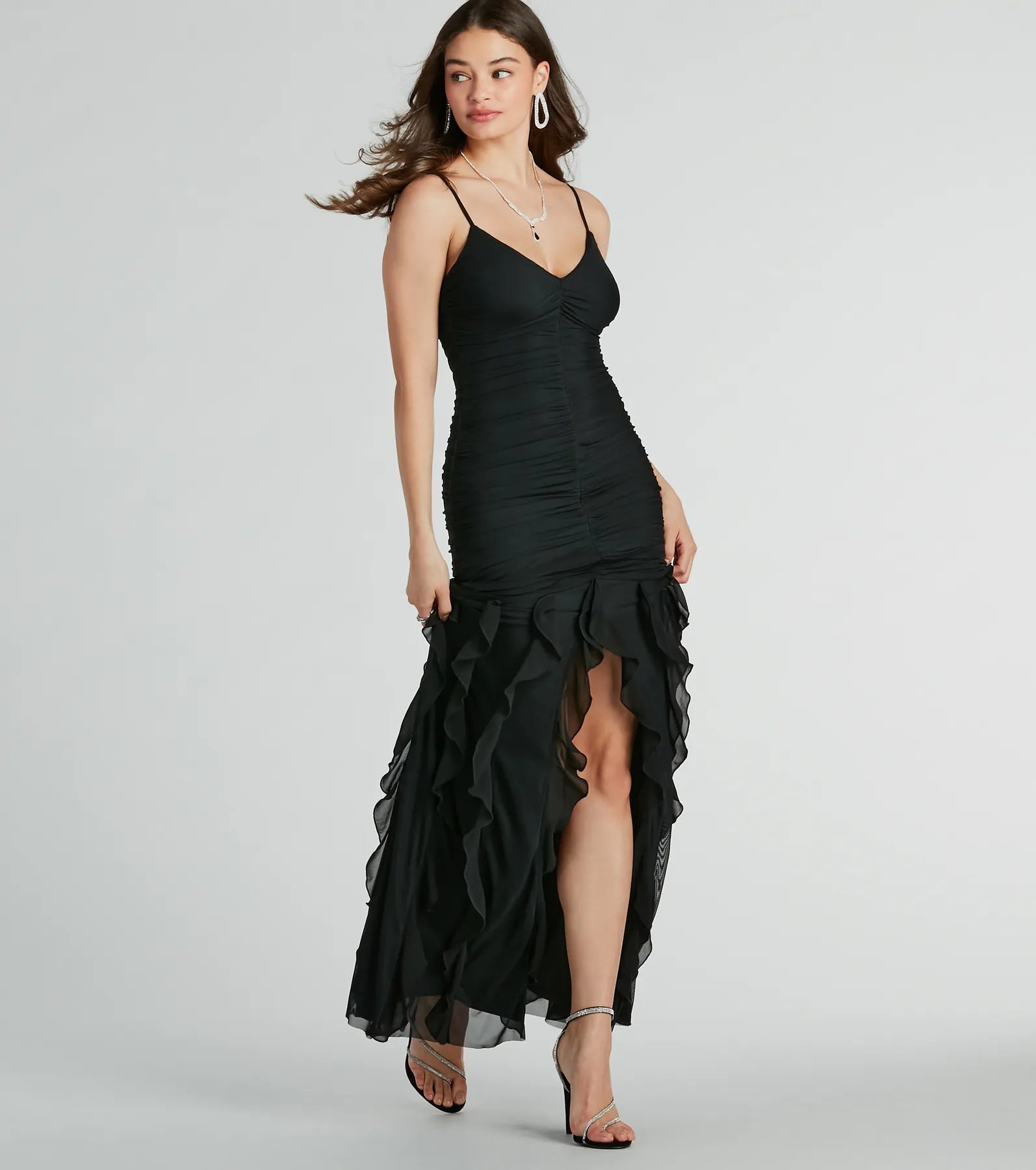 Beach Dresses for Coastal -Keily Ruched And Ruffled Mesh Formal Dress