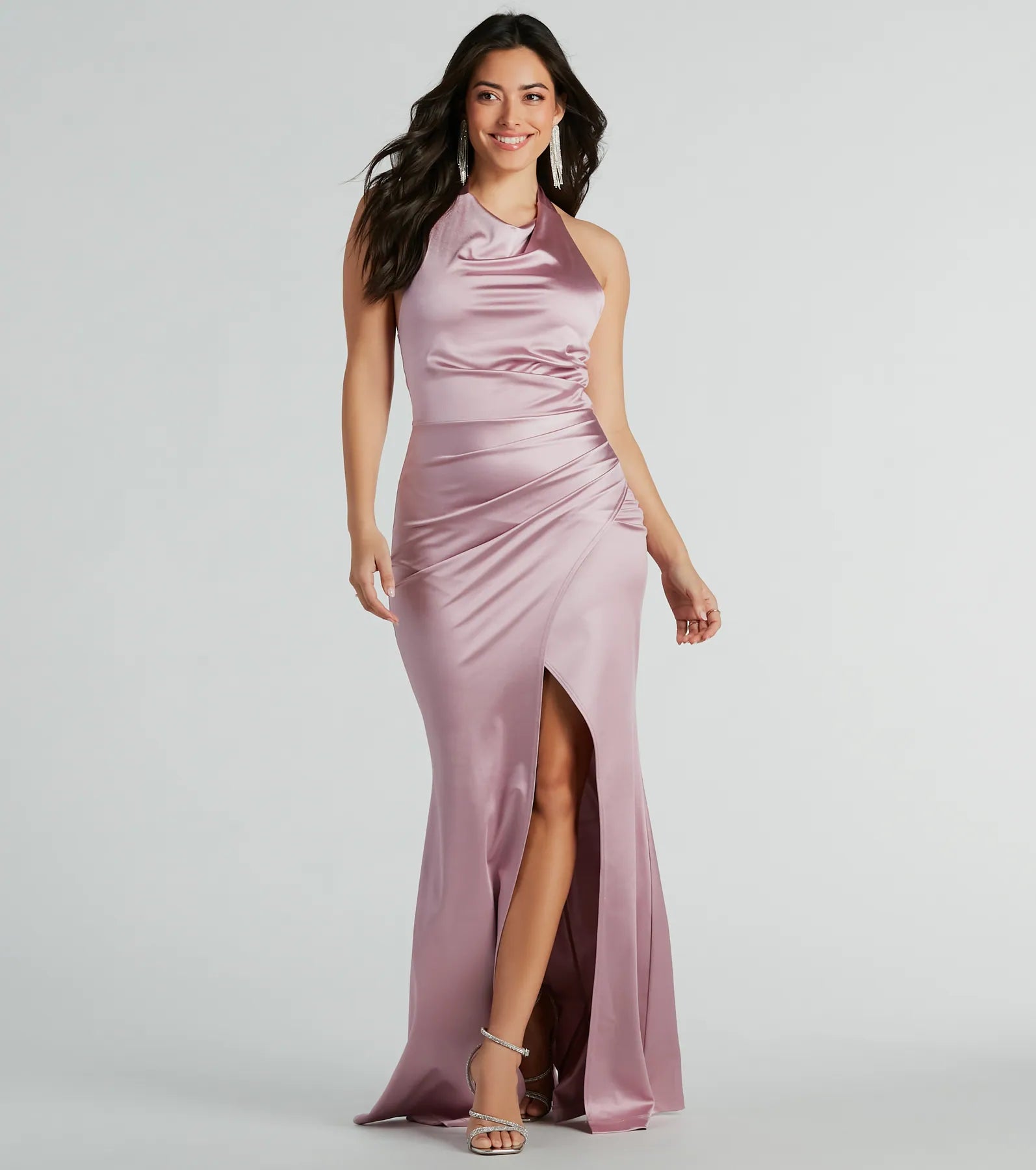 Nylon Dresses for Stretchable -Kourtney Halter Mermaid Satin Formal Dress