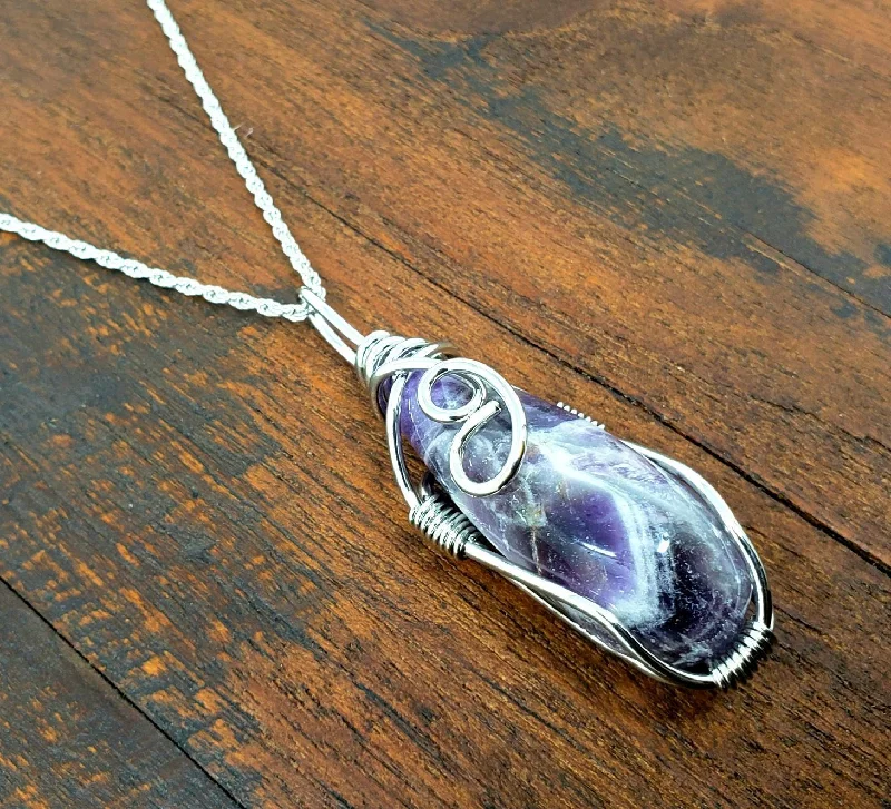 Necklaces and pendants with lock and key designs for a symbolic gesture-Large Amethyst Wire Wrap Necklace