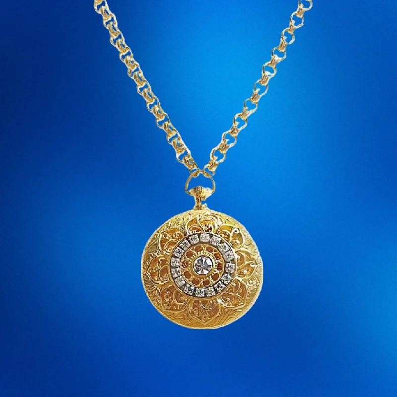 Necklaces and pendants with custom designs for a completely unique jewelry piece-Gold and Crystal Locket