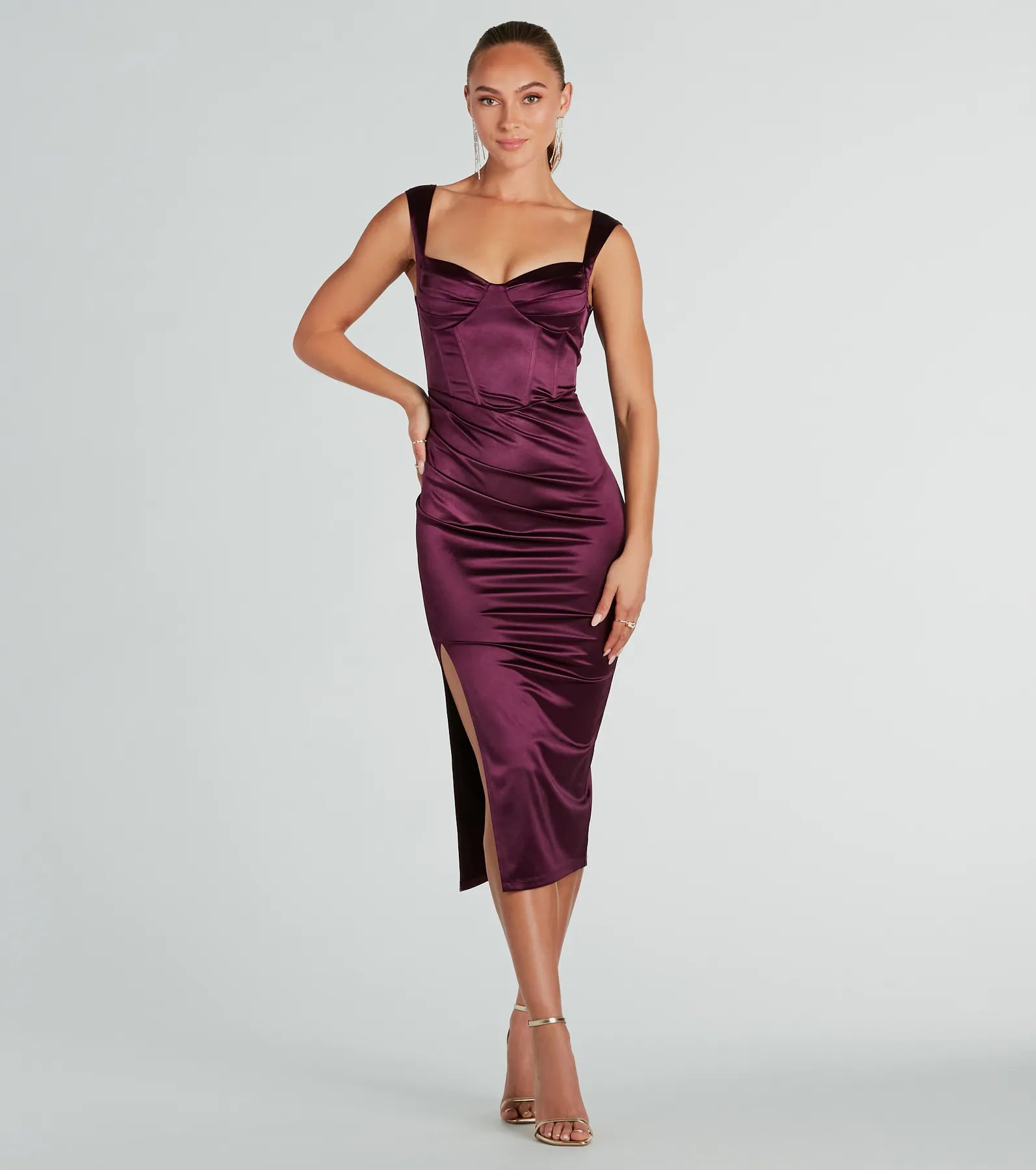 Leather Dresses for Luxury -Marnie Formal Satin Corset Midi Dress