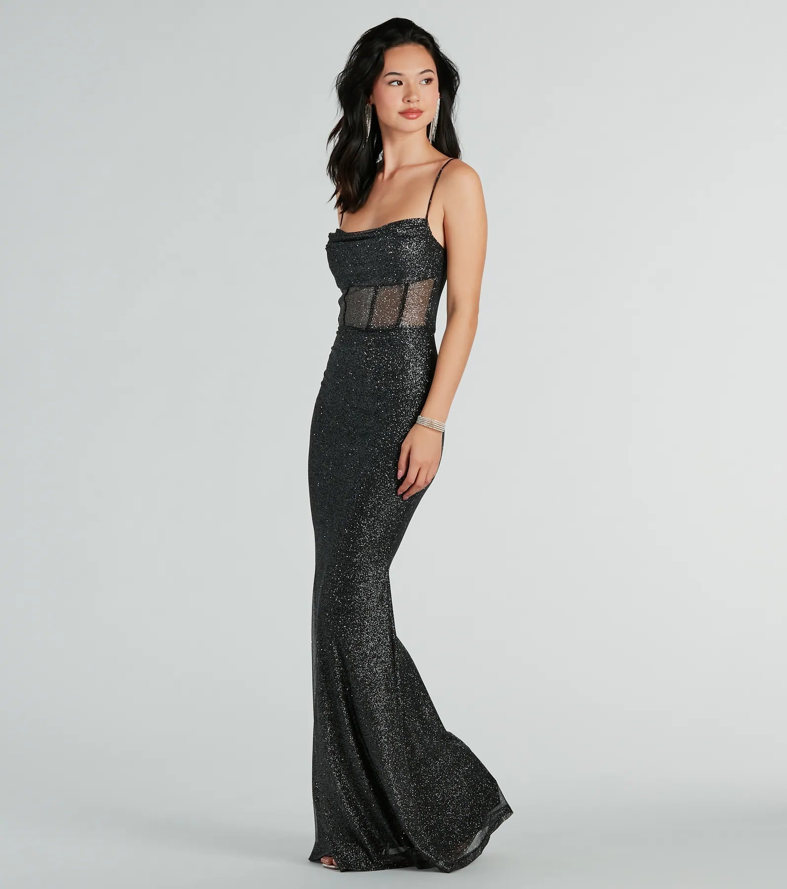 Sleeveless Dresses for Coolness -Maryam Formal Glitter Mesh Mermaid Long Dress