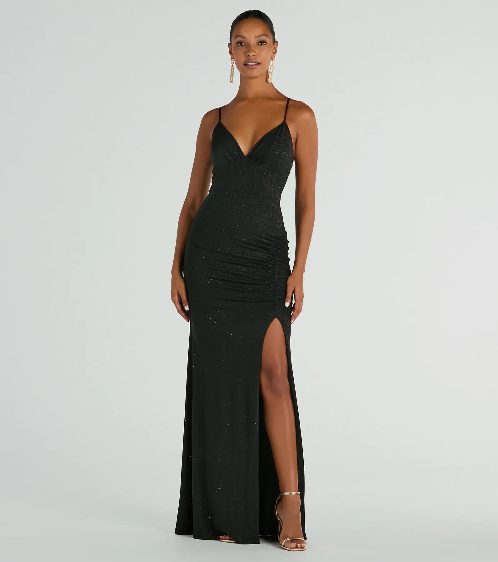 African Dresses with Culture -Melinda V-Neck Slit Mermaid Glitter Formal Dress