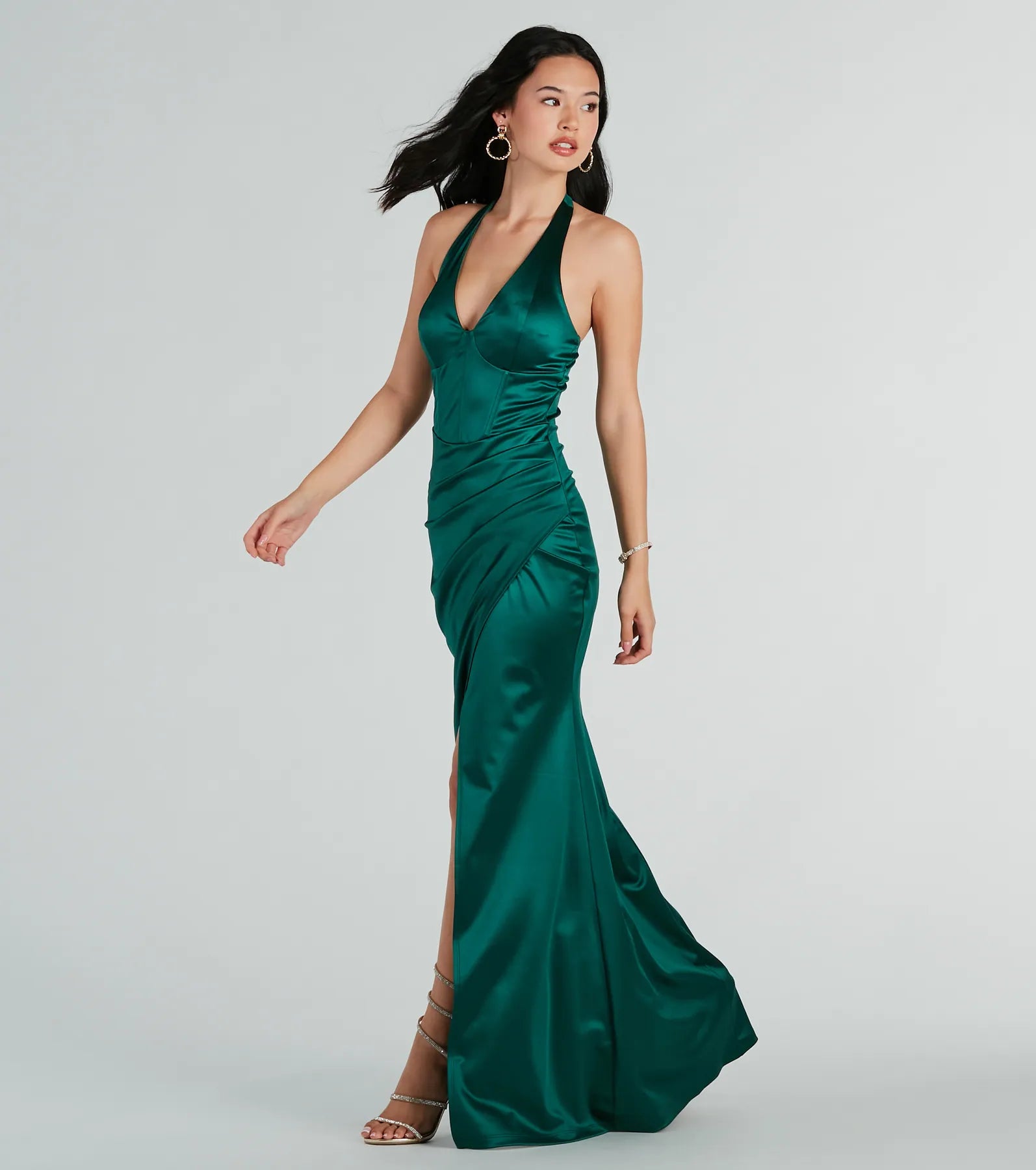 Midi Dresses for Versatile Wear -Melissa Formal Satin Halter Mermaid Long Dress