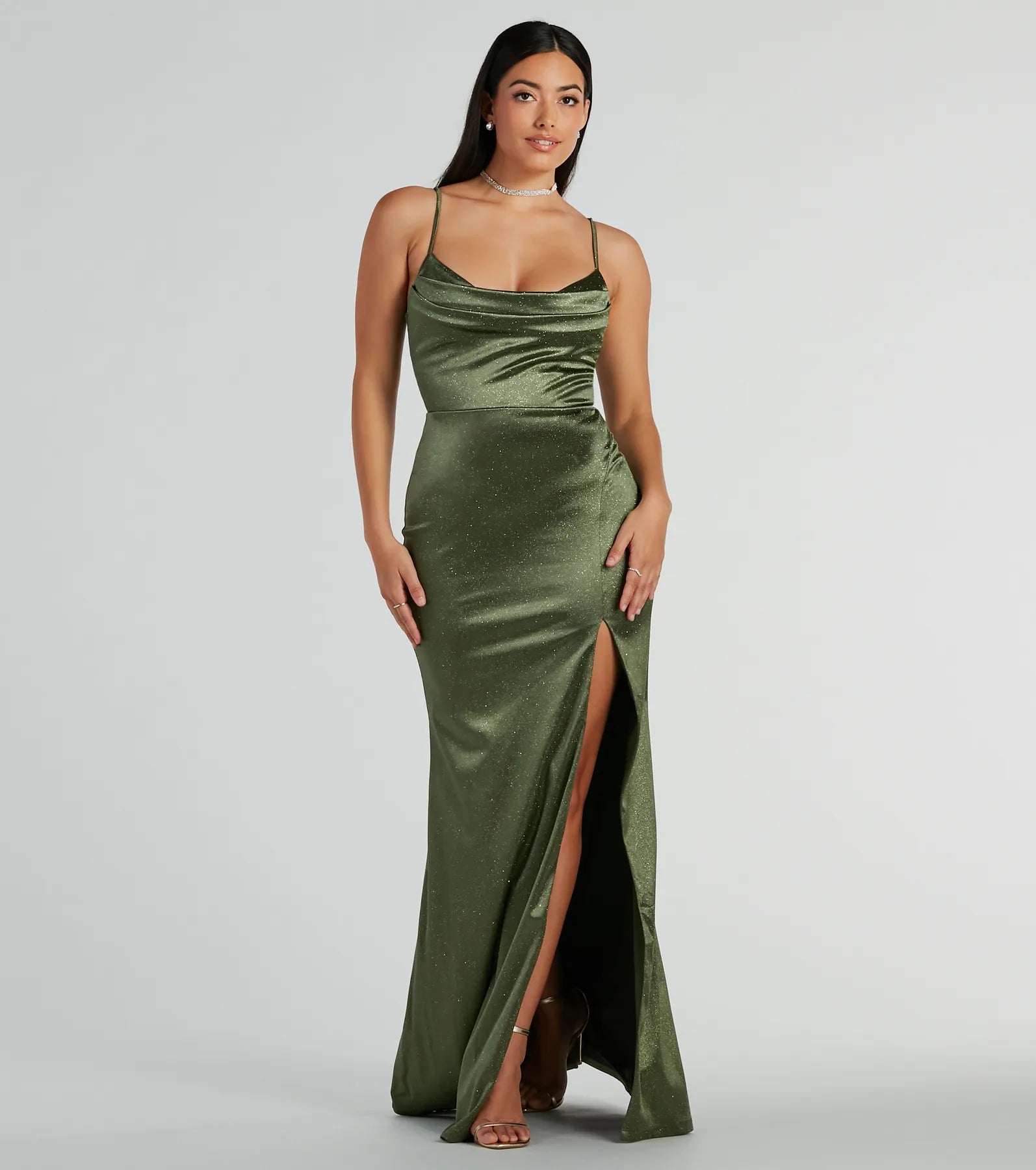 Silk Dresses for Luxurious -Melody Cowl Neck Mermaid Glitter Satin Formal Dress