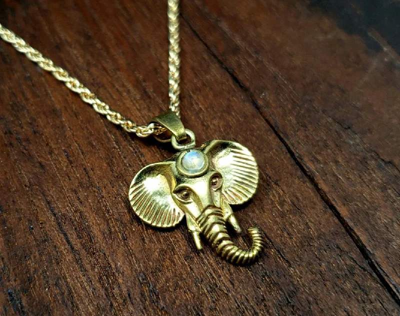 Necklaces and pendants with personalized charms for a custom piece of jewelry-Moonstone Elephant Necklace