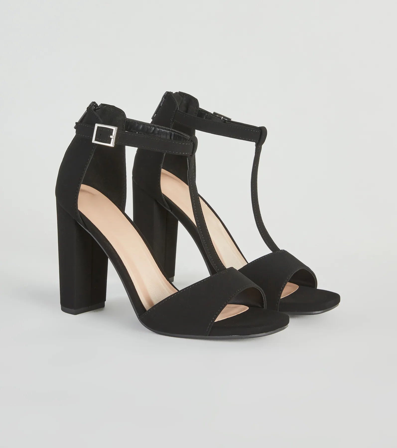 Stylish sandals for women with unique buckle details and flat design-Perfect To A T-Strap Nubuck Block Heels