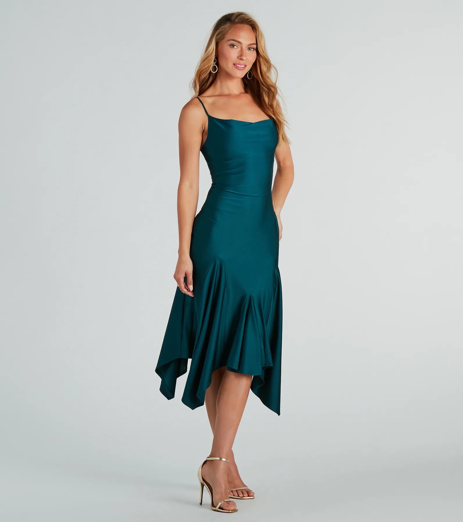 Tiered Dresses for Voluminous -Refined Chic Cowl Ruffled Midi Dress