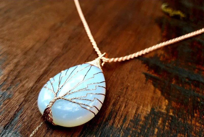 Personalized necklaces and pendants with coordinates for a meaningful location-based gift-Rose Gold Opalite Tree of Life necklace