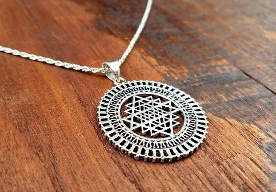 Necklaces and pendants with enamel accents for a colorful, eye-catching appearance-Sacred Sri Yantra Necklace