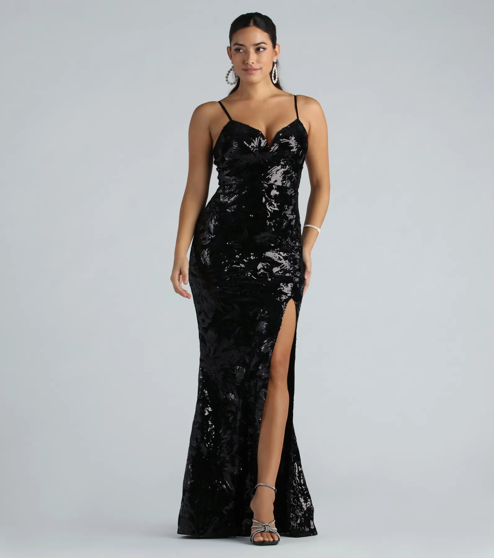 Work Dresses for Professional -Sandy Formal Velvet Sequin Mermaid Dress