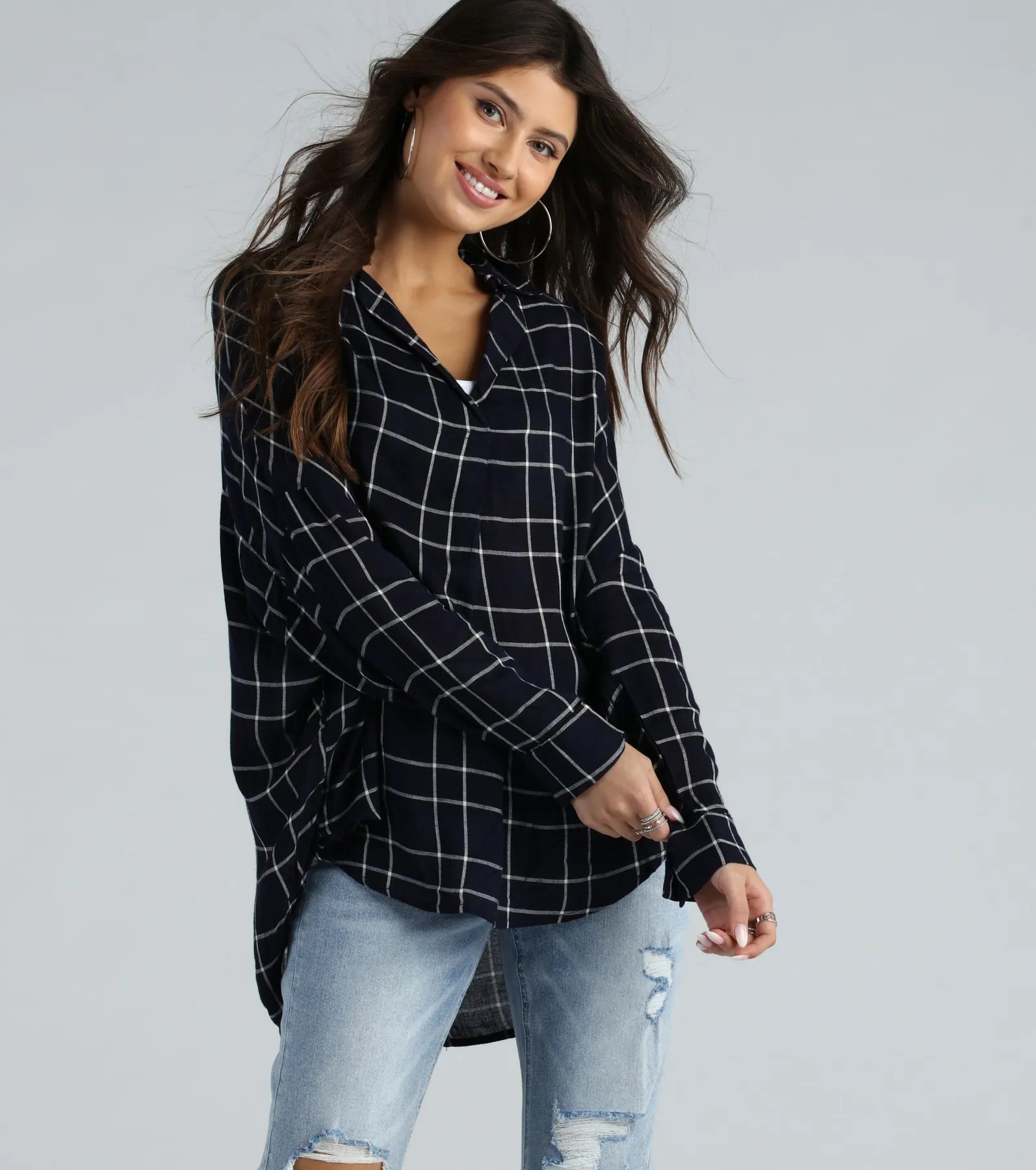 Best necklaces and pendants with sterling silver for an affordable yet stylish choice-Seasonal Chic Plaid Oversized Top