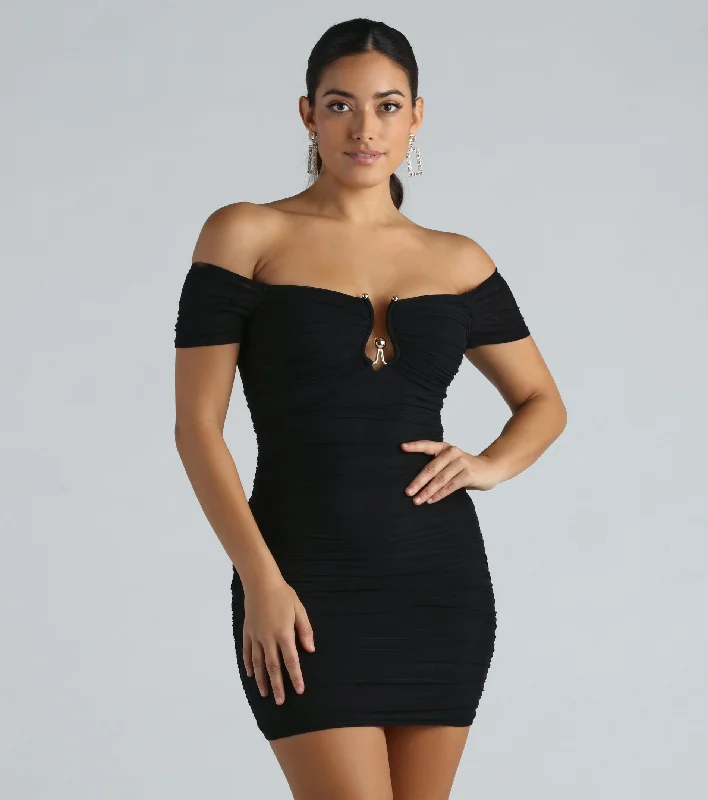 Hippie Dresses with Beads -Show Off Mesh Off-The-Shoulder Mini Dress