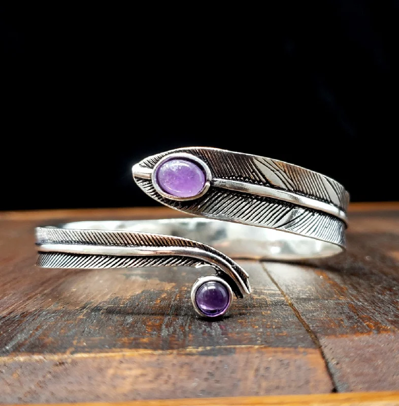 Necklaces and pendants with abstract shapes for a modern, creative appearance-Amethyst Feather Arm Cuff