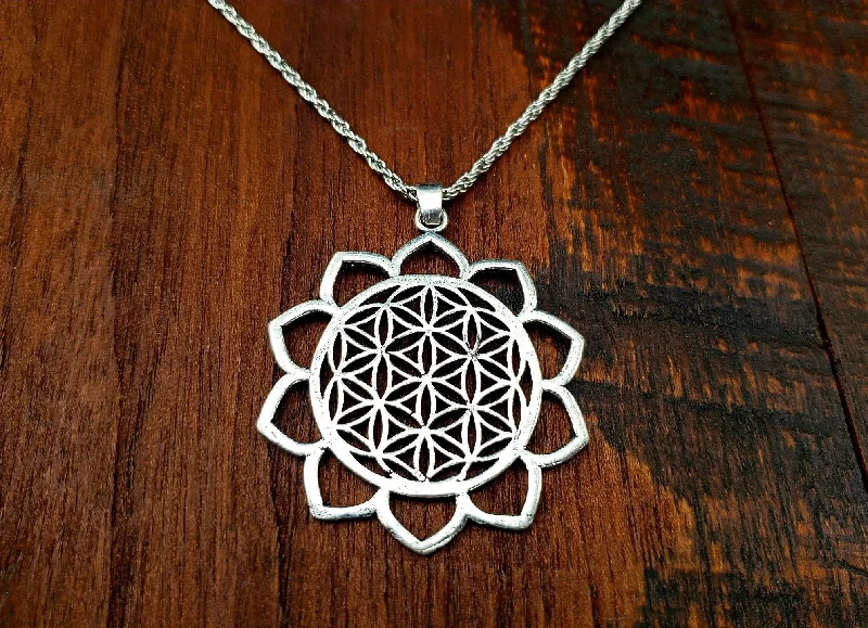 Stunning necklaces and pendants with turquoise and gold for a vibrant, earthy look-Silver Flower of Life Pendant