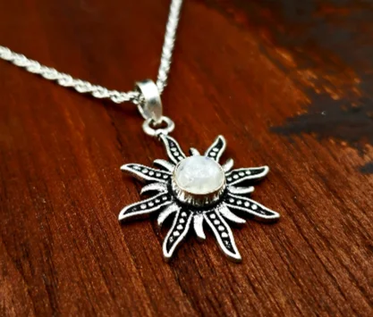 Simple necklaces and pendants with tiny charms for a delicate and casual vibe-Simple Moonstone Sun Necklace