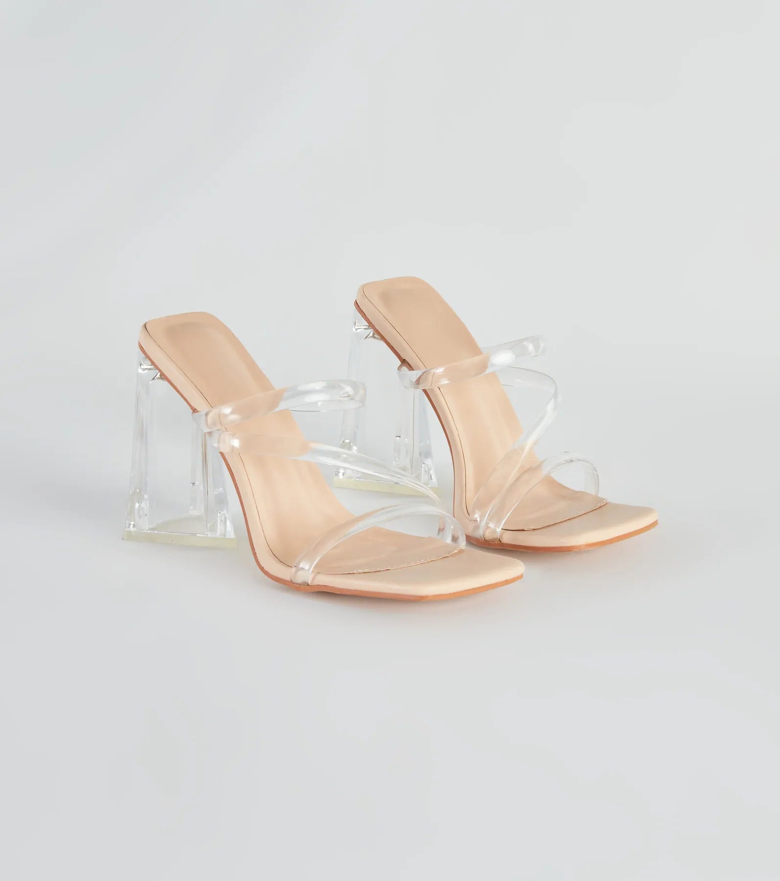 Casual sandals for men with rubber footbed and adjustable buckle for easy wear-Stay Clear PVC Strappy Lucite Block Heels