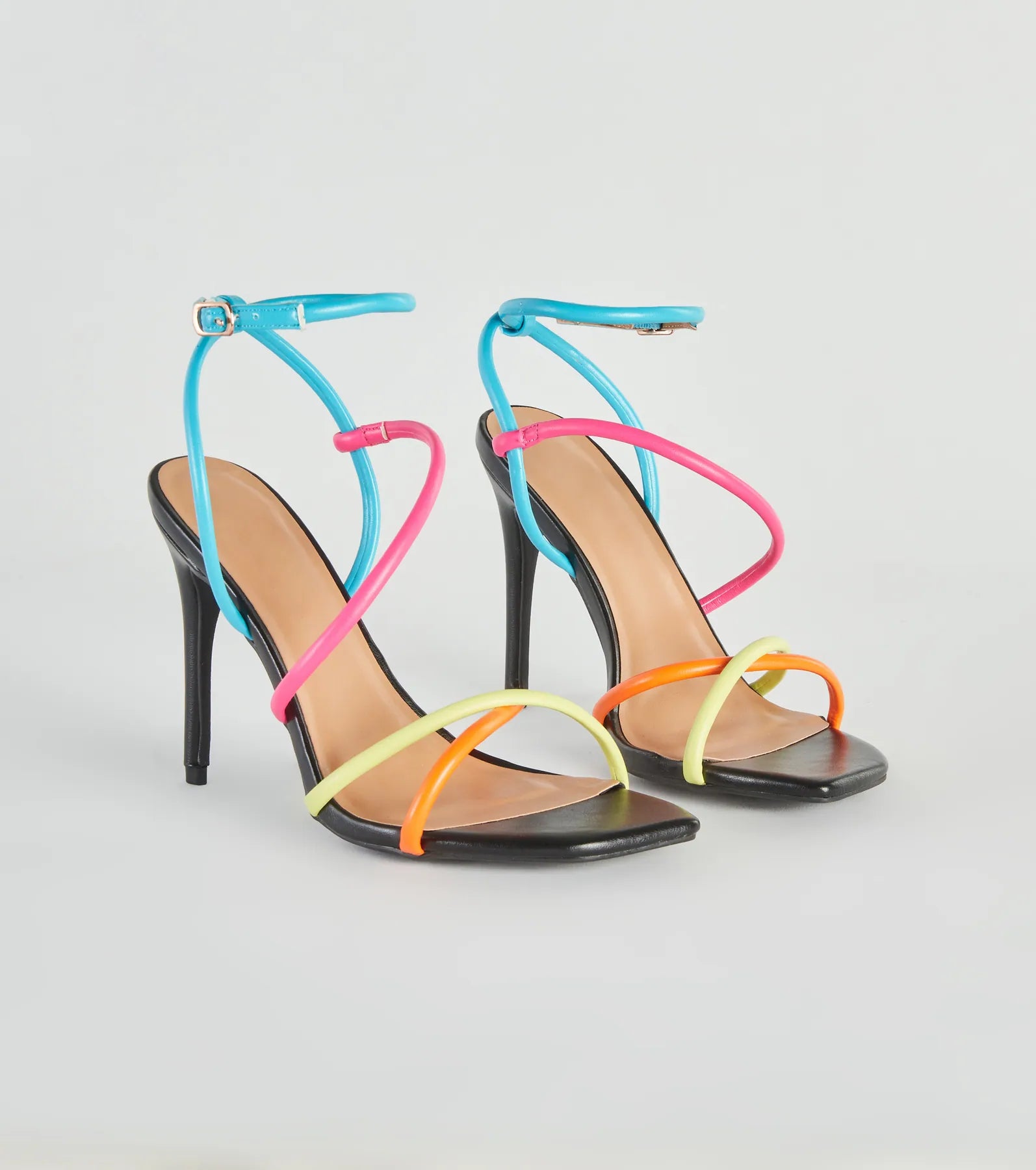 Elegant sandals for women with high heels and lace-up design for formal events-Stylish Flair Multi-Colored Strappy Stiletto Heels