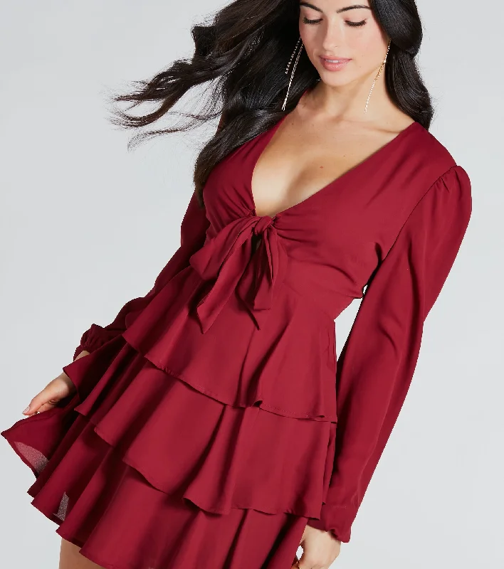 Abstract Dresses for Creative -Sweet Sensation Chiffon Ruffle Skater Dress