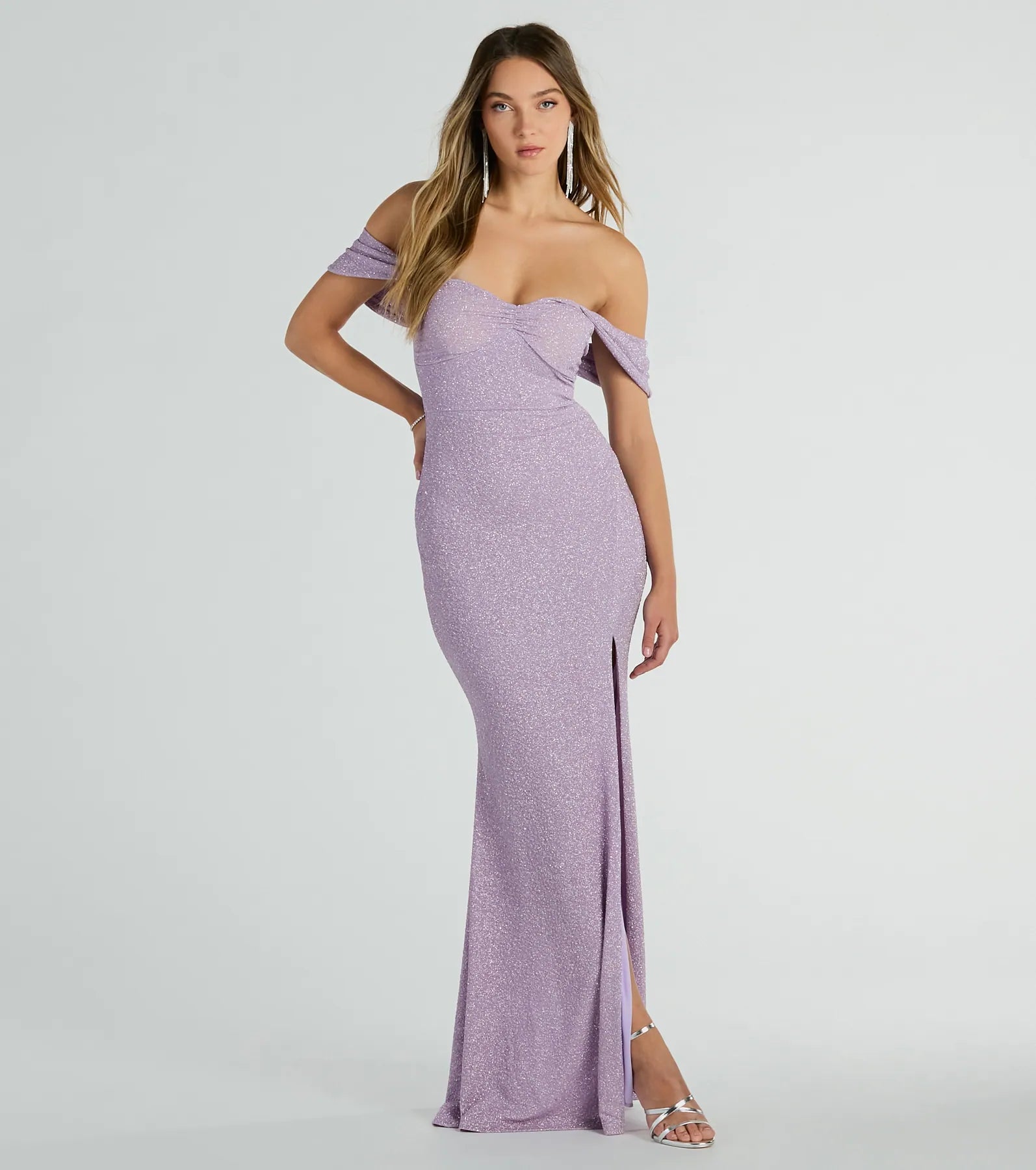 Tie-up Dresses for Decorative -Tamara Off-The-Shoulder Mermaid Glitter Formal Dress