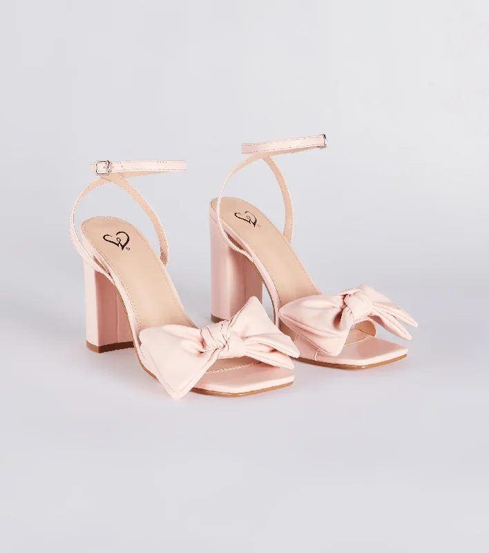 Fashionable sandals for men with canvas material and slip-resistant soles for durability-Treat Myself Statement Bow Block Heels