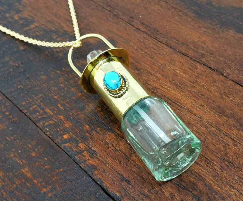 Necklaces and pendants with infinity love symbols for an eternal, romantic gesture-Turquoise Perfume Bottle Necklace