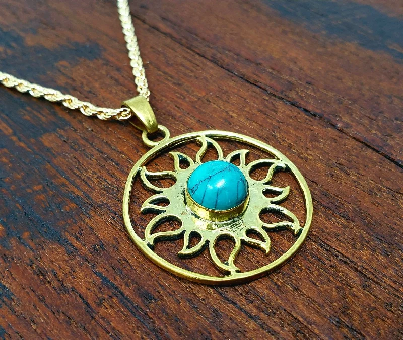 Best necklaces and pendants with oval pendants for a classic, elegant shape-Turquoise Sacred Sun Necklace