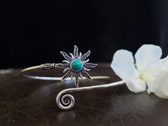 Necklaces and pendants with sun and moon motifs for a celestial-inspired design-Turquoise Sunburst Arm Cuff