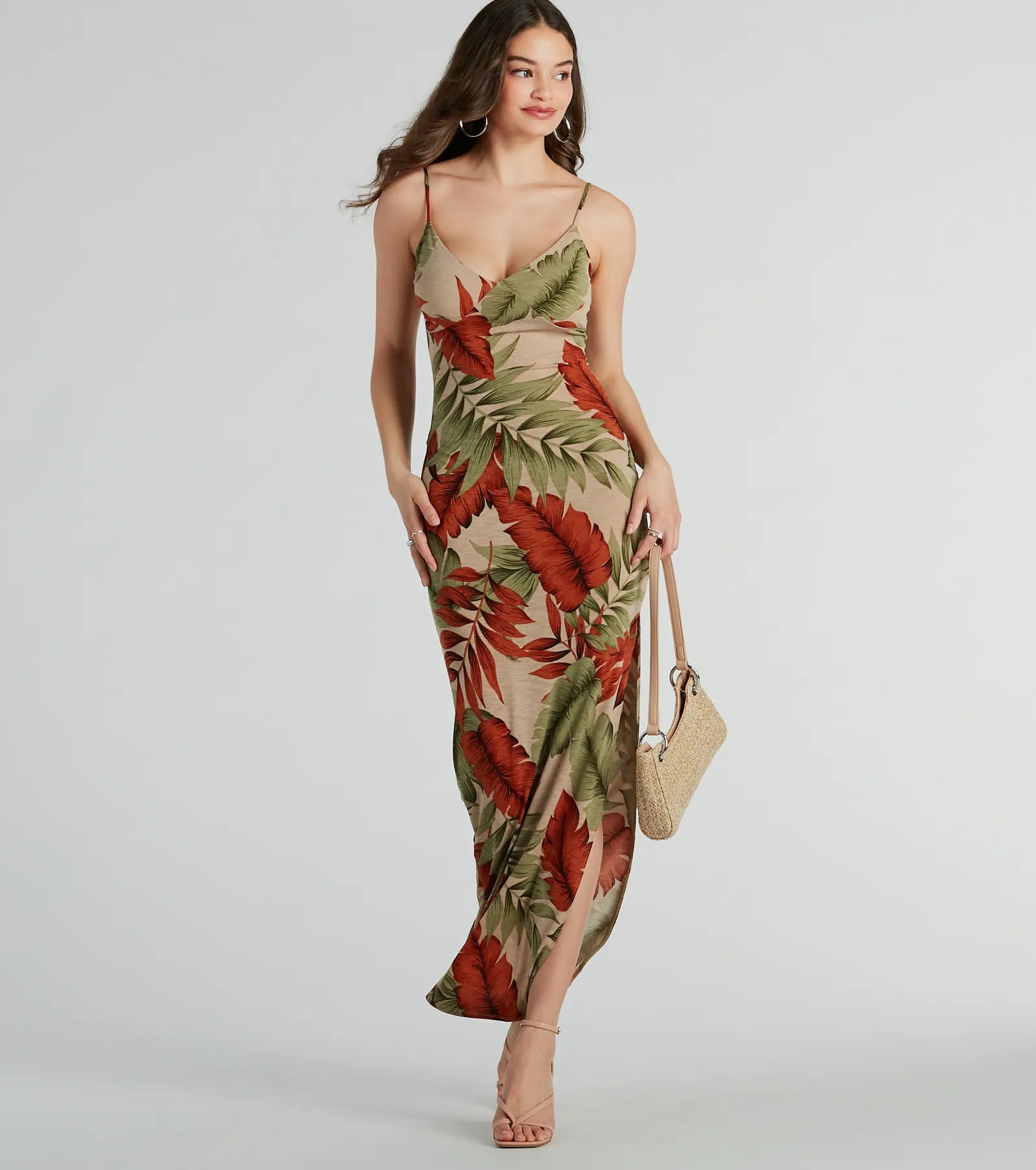 Mother's Day Dresses for Gift -Vacay Vibes High Slit Tropical Knit Maxi Dress