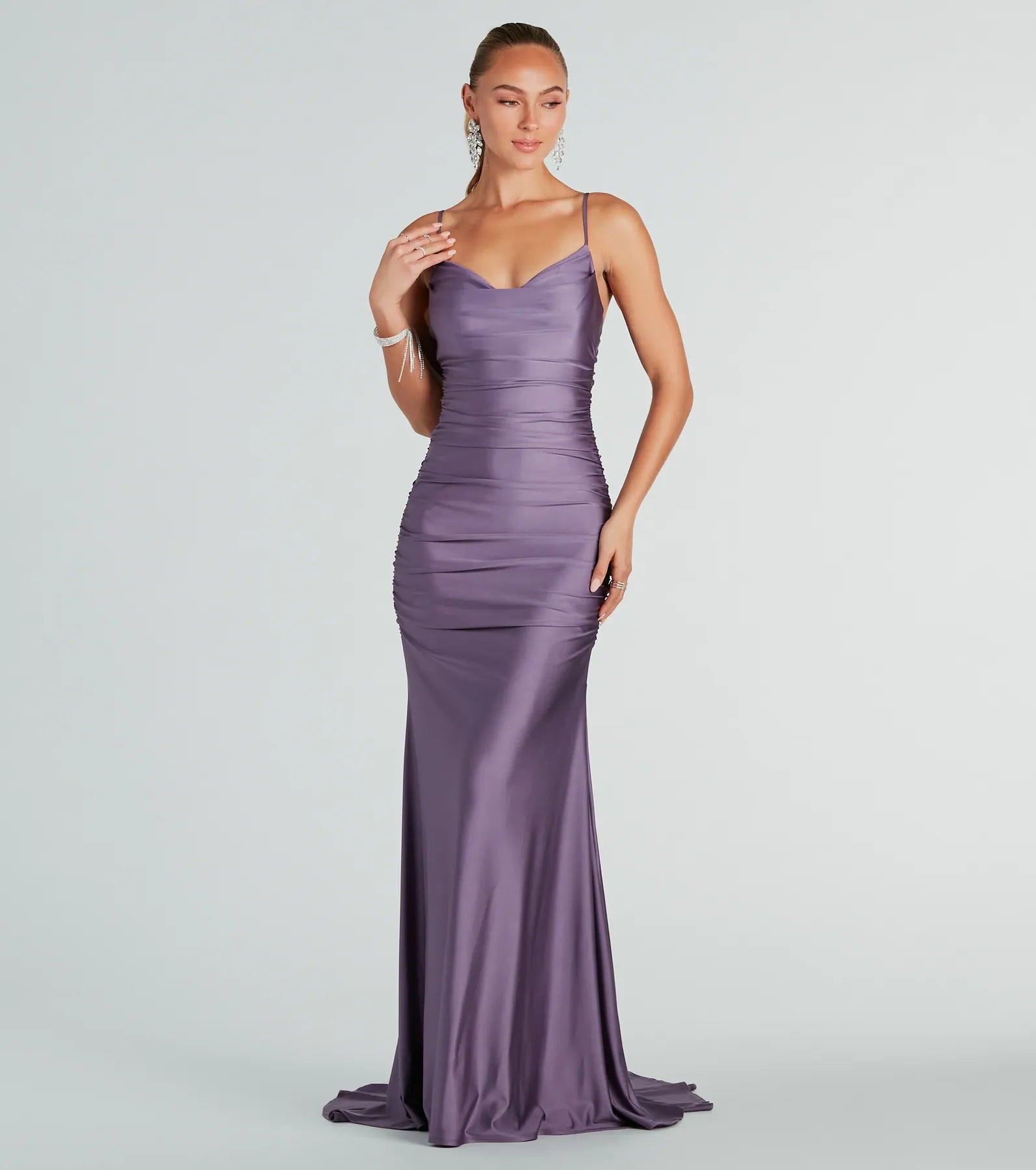 Faux Leather Dresses for Affordable -Whitley Formal Ruched Long Mermaid Dress