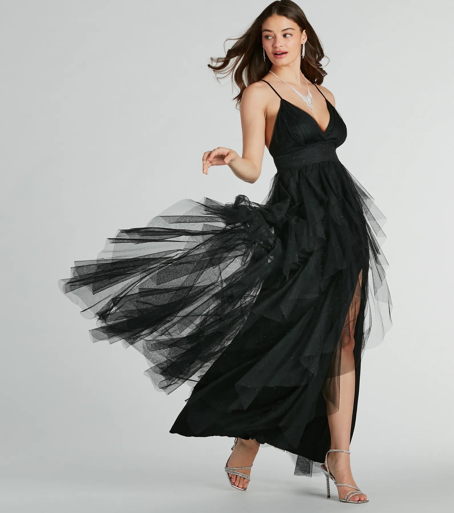 Cocktail Dresses for Party Time -Wynonna V-Neck A-Line Ruffle Glitter Formal Dress